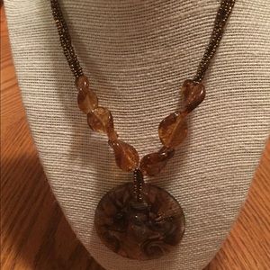 Brown marble pendant with seas bead necklace